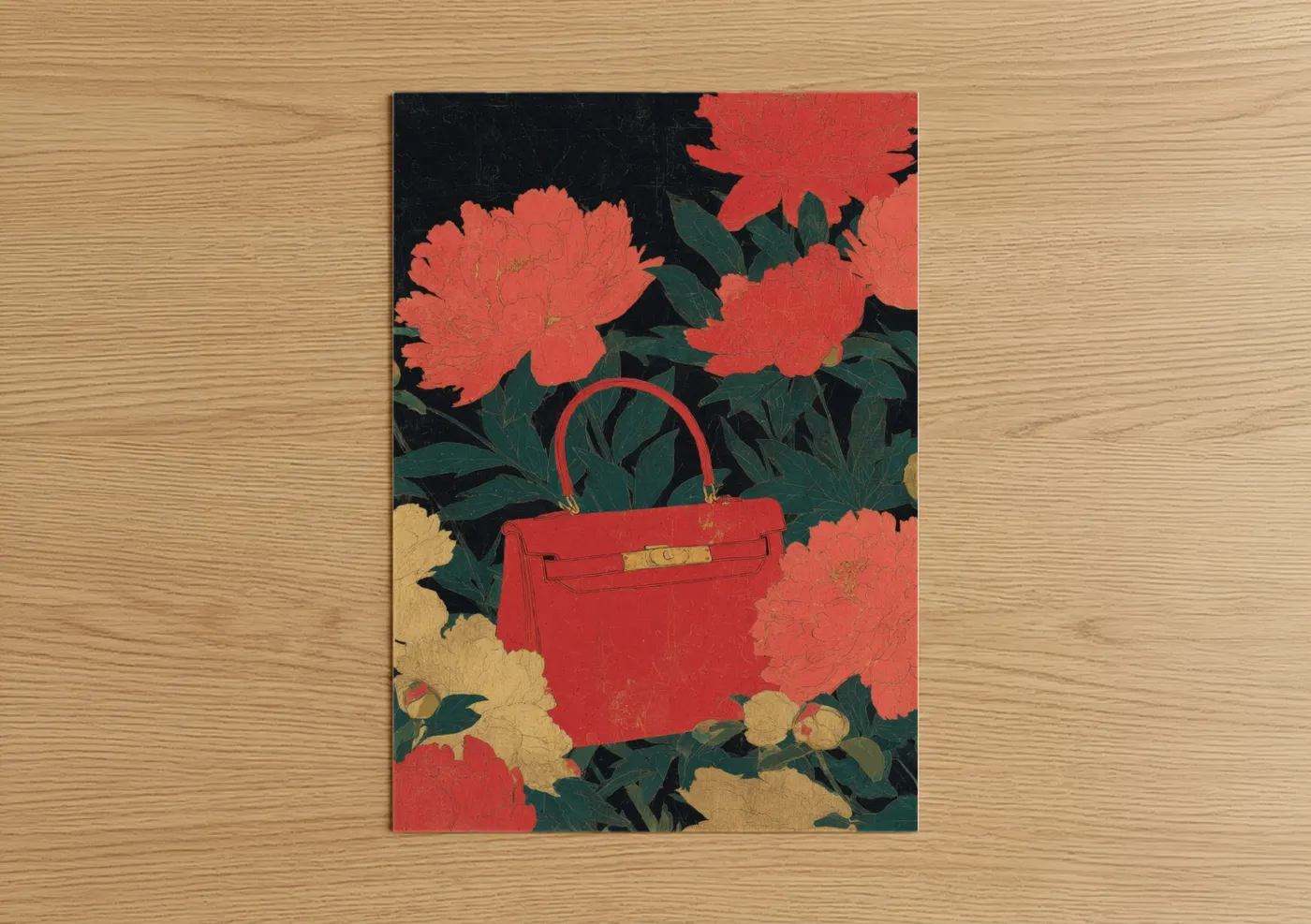 Red Handbag Fashion Illustration Floral Wall Art