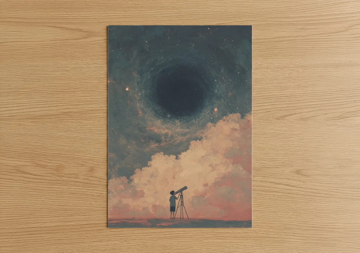 Boy Telescope Stargazing Cosmic Wonder Wall Art