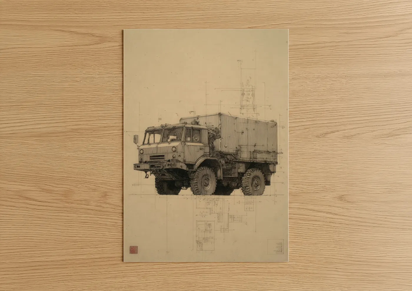 Industrial Truck Blueprint Technical Drawing Wall Art