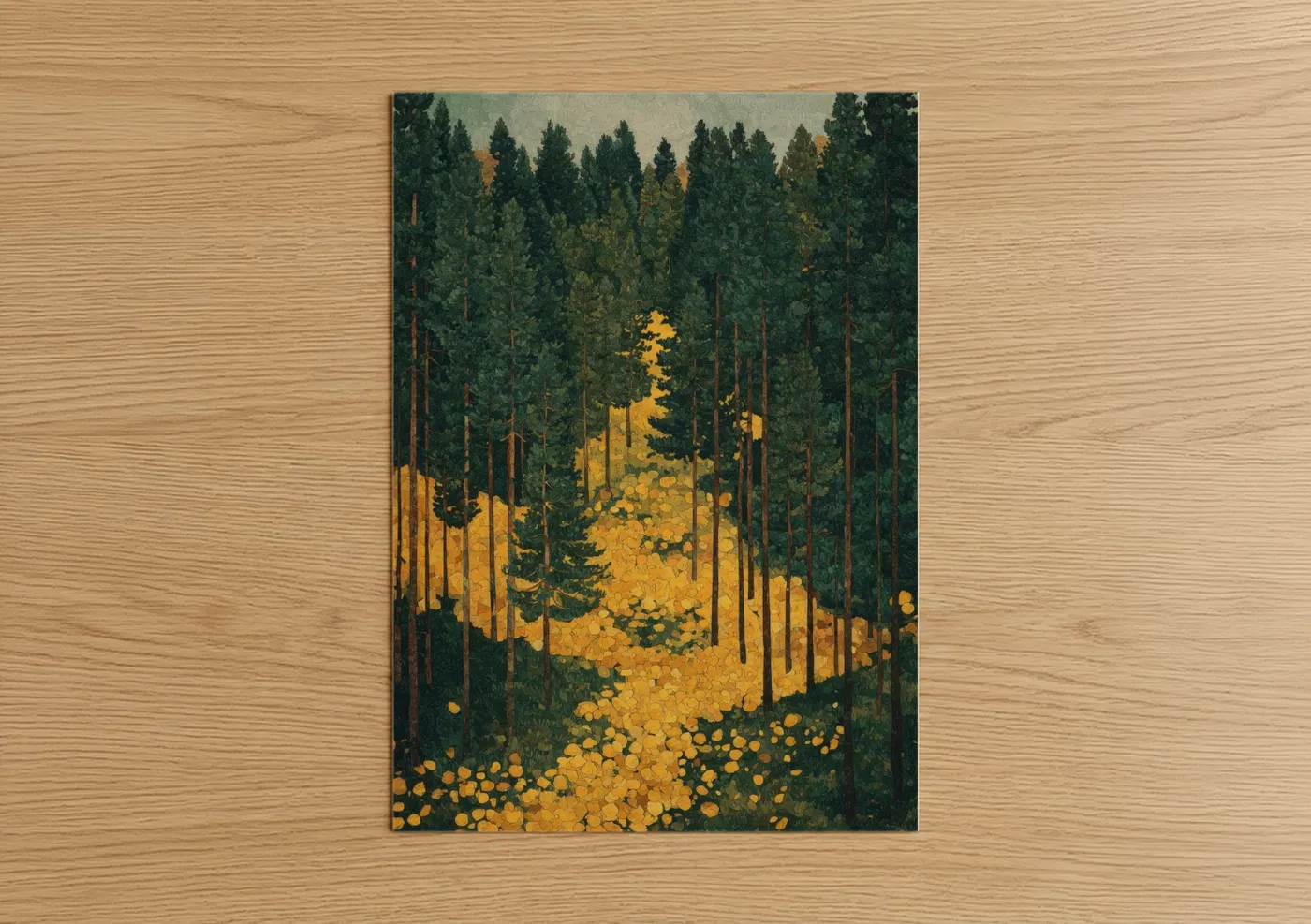 Golden Pine Forest Autumn Landscape Wall Art