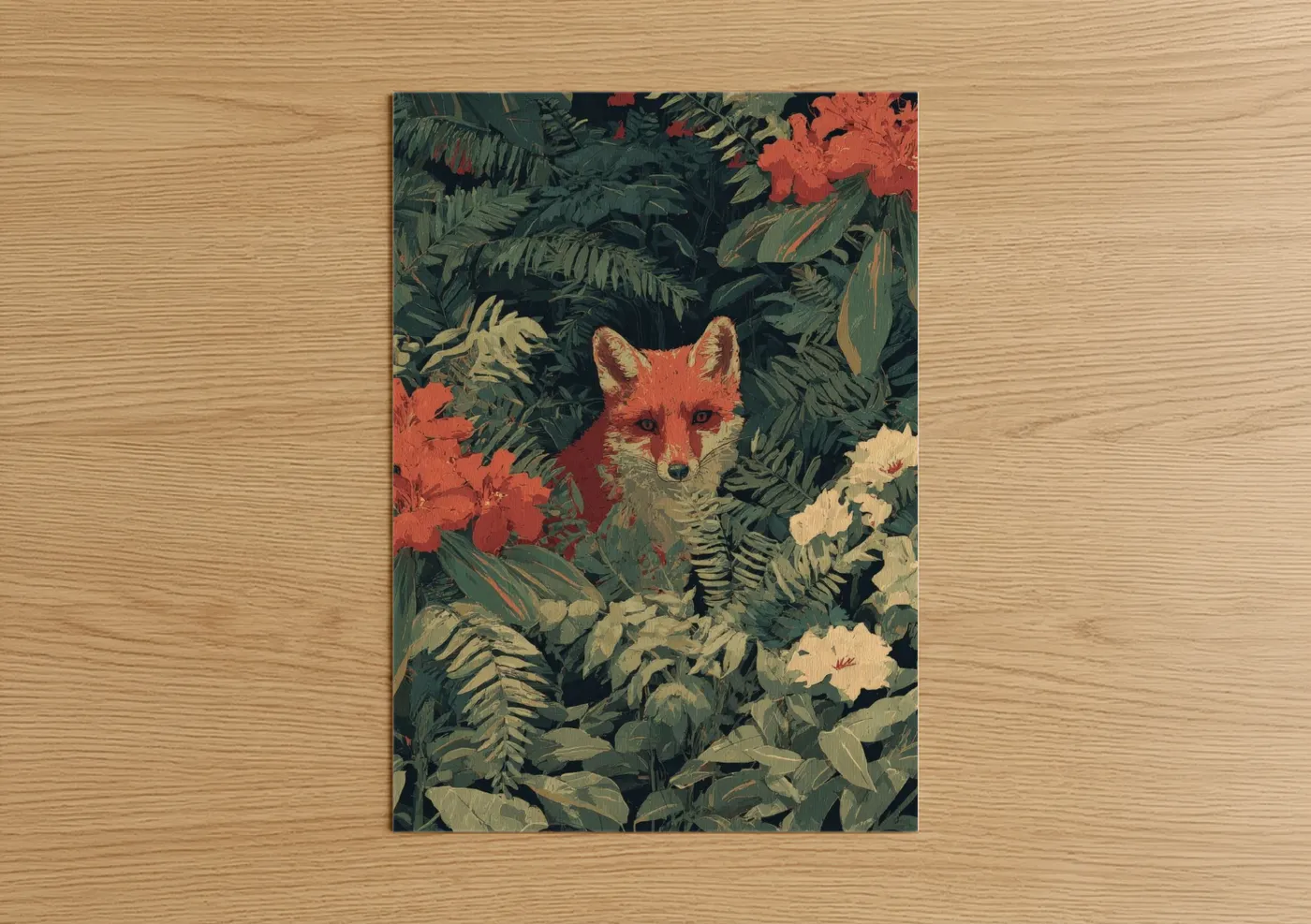 Red Fox Floral Garden Illustration Wall Art