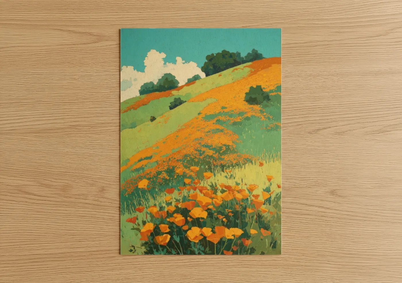 Golden Poppy Field Rolling Hills Wall Art