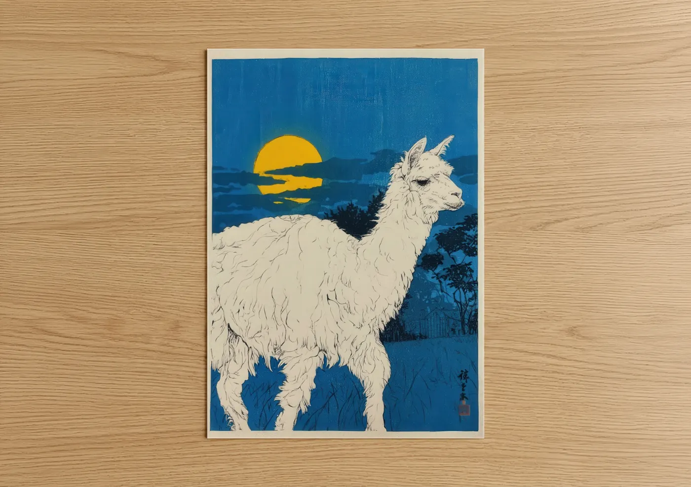 White Alpaca Sunset Landscape Wall Art