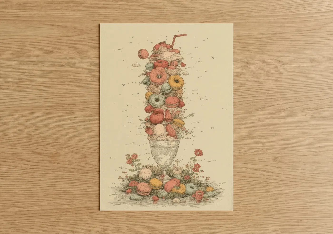 Vintage Milkshake Stack Botanical Illustration Wall Art