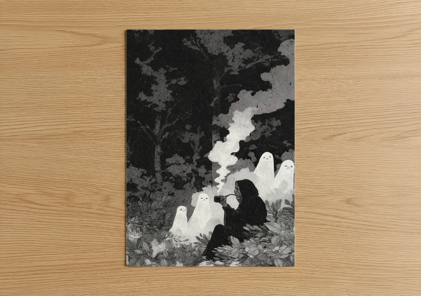 Ethereal Spirits Smoking Contemplative Illustration Wall Art