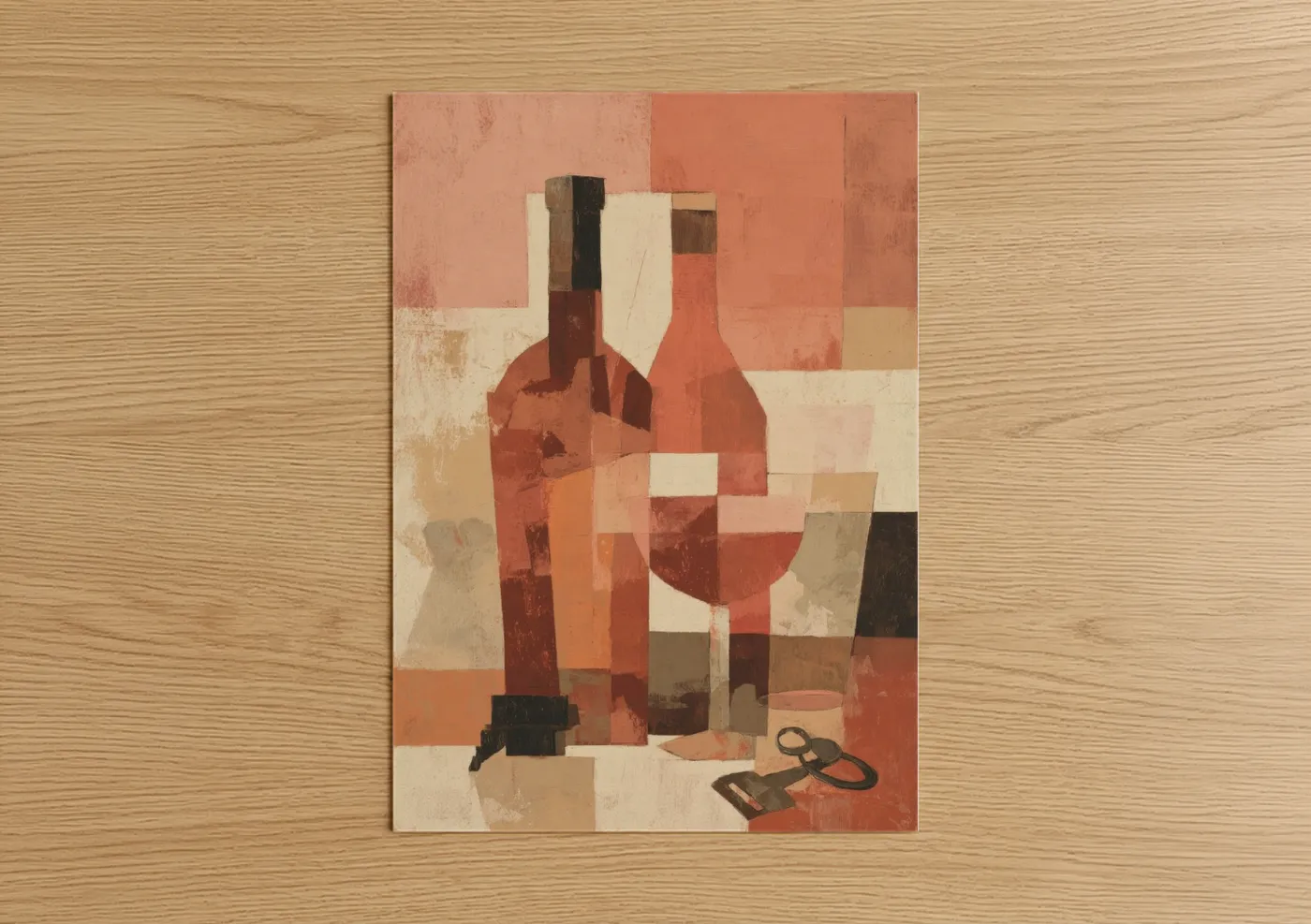 Abstract Cubist Rosé Wine Bottle Wall Art