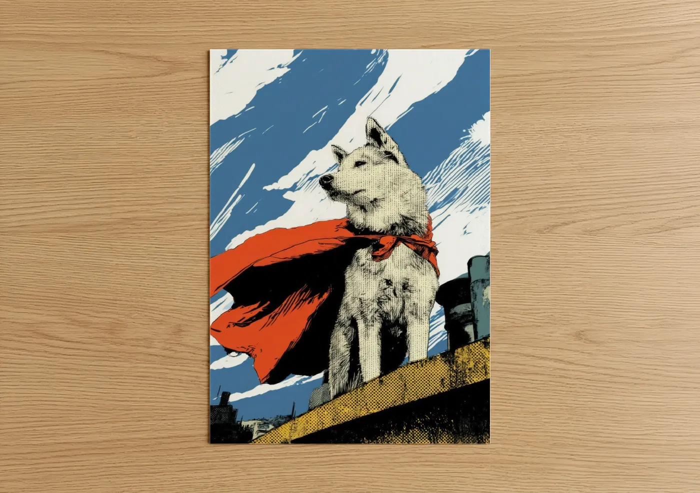 Heroic White Husky Pop Art Illustration Wall Art