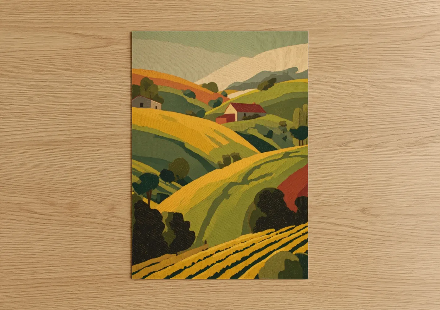 Golden Vineyard Valley Rolling Hills Wall Art
