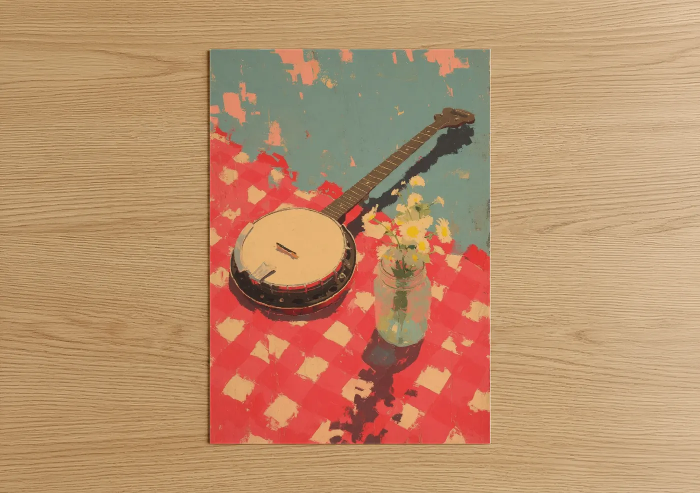 Vintage Banjo with Wildflowers Art Wall Art
