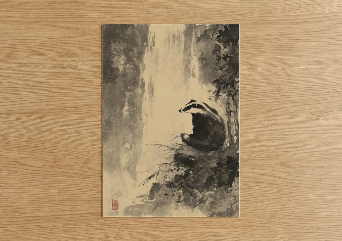 Contemplative Badger Forest Wall Art