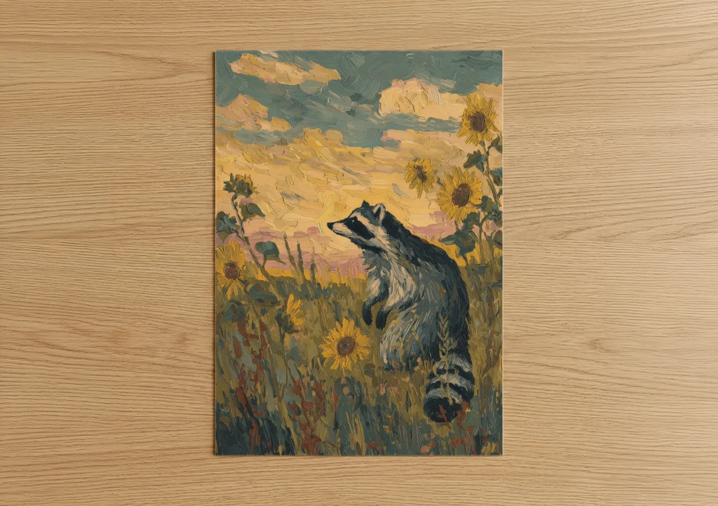 Sunflower Raccoon Impressionist Wall Art