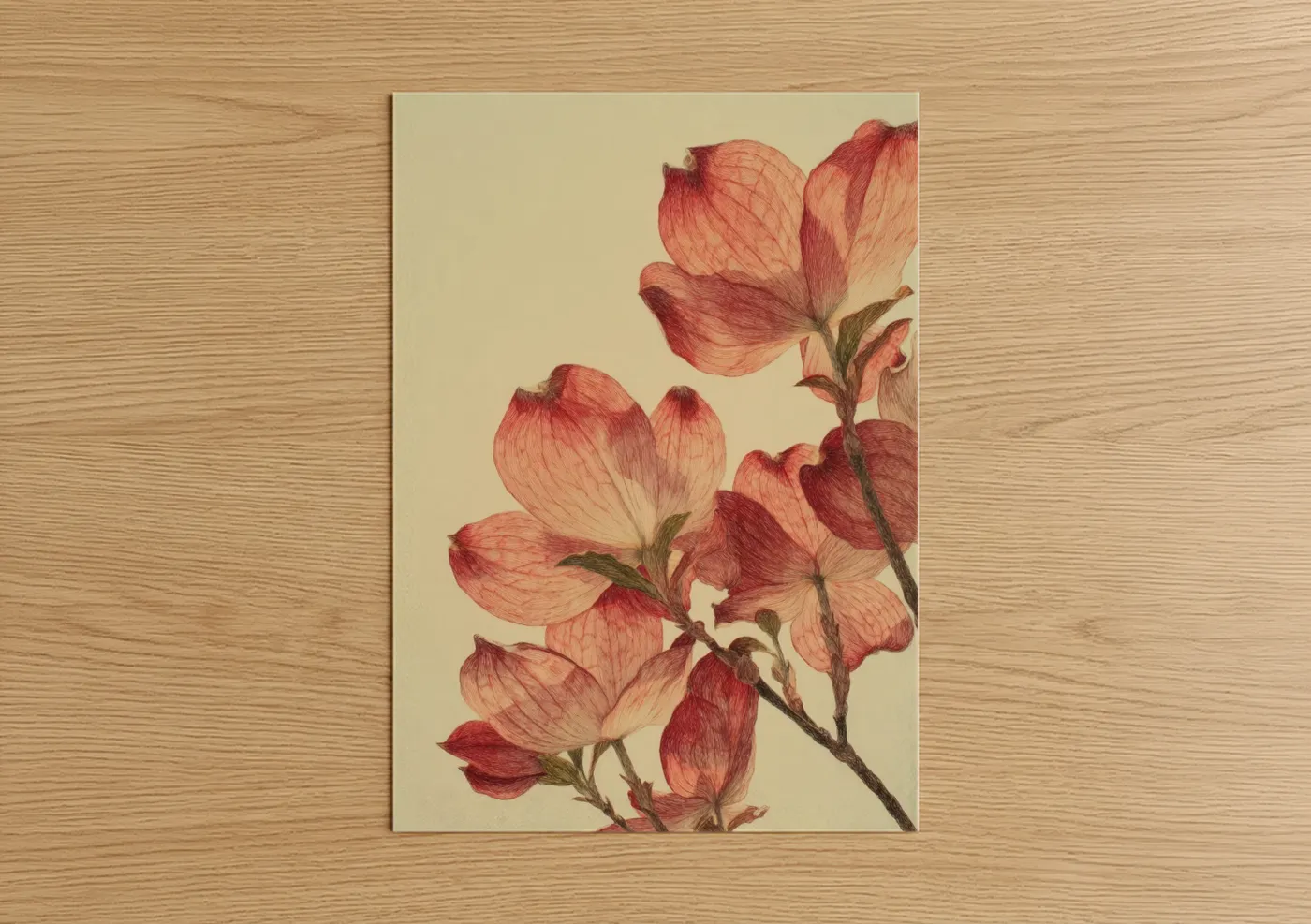 Crimson Dogwood Blossoms Botanical Wall Art