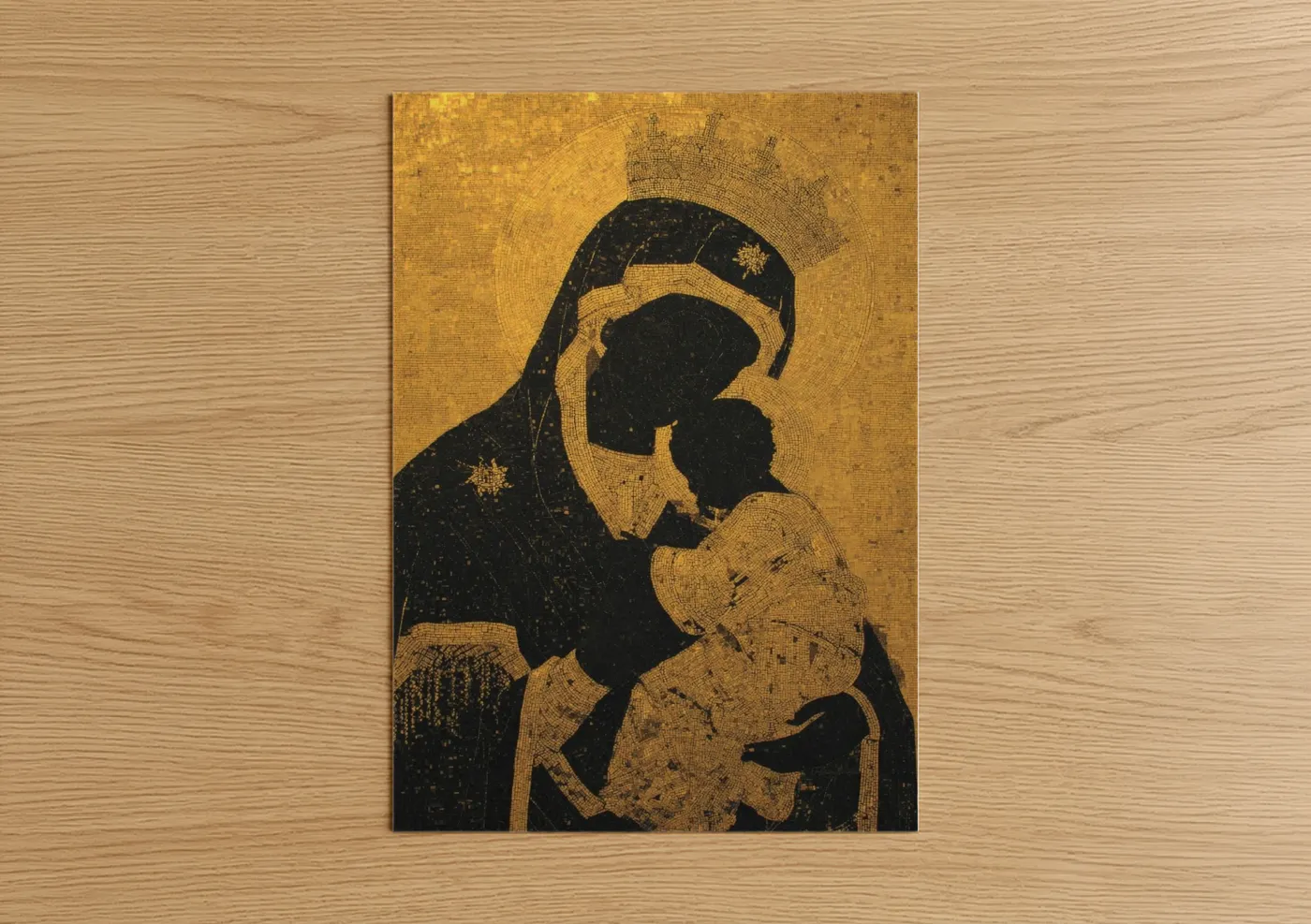 Virgin Mary Golden Mosaic Religious Icon Wall Art