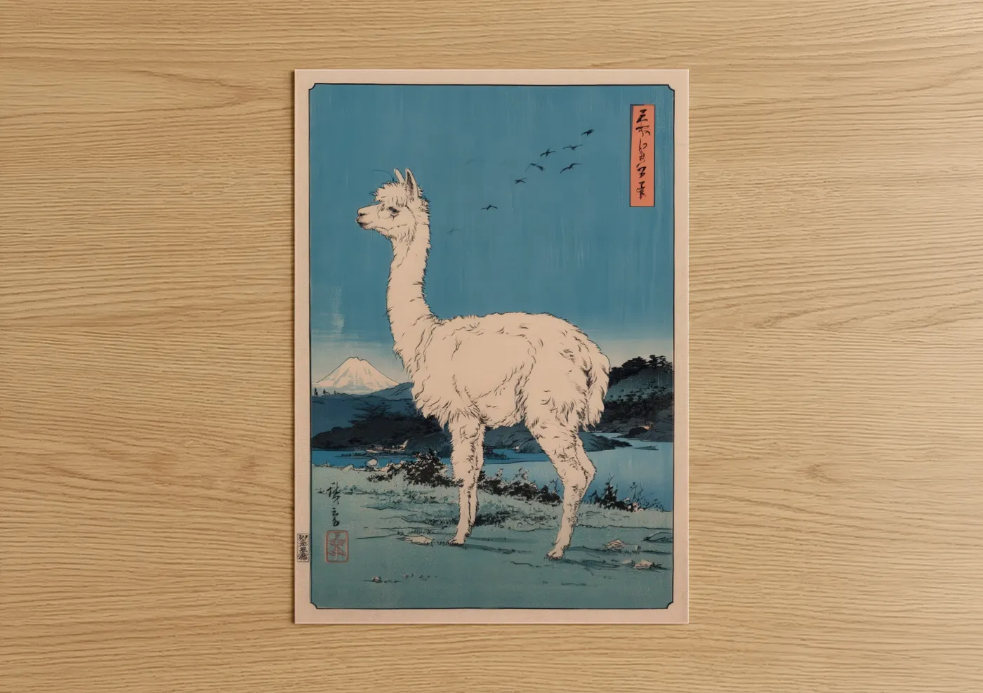 Sacred Mountain Alpaca Japanese Woodblock Wall Art