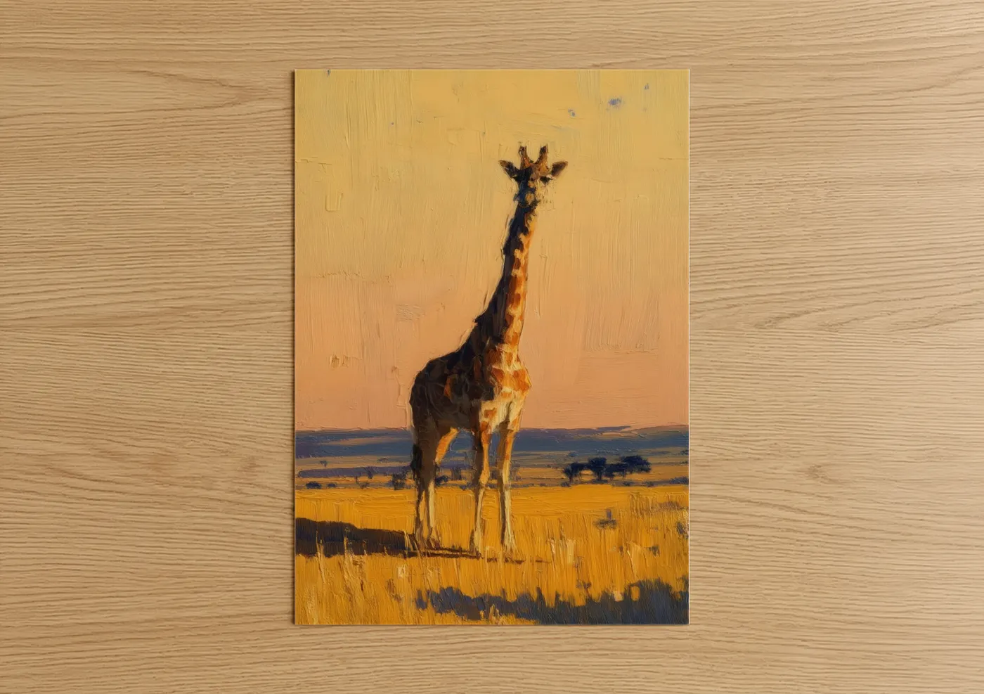 Golden Savanna Giraffe Sunset Painting Wall Art