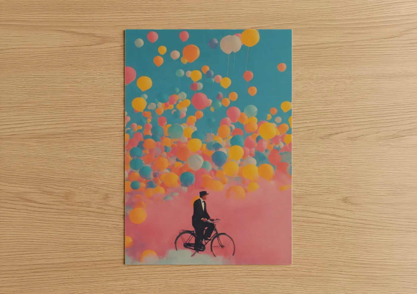 Man on Bike Colorful Balloons Wall Art