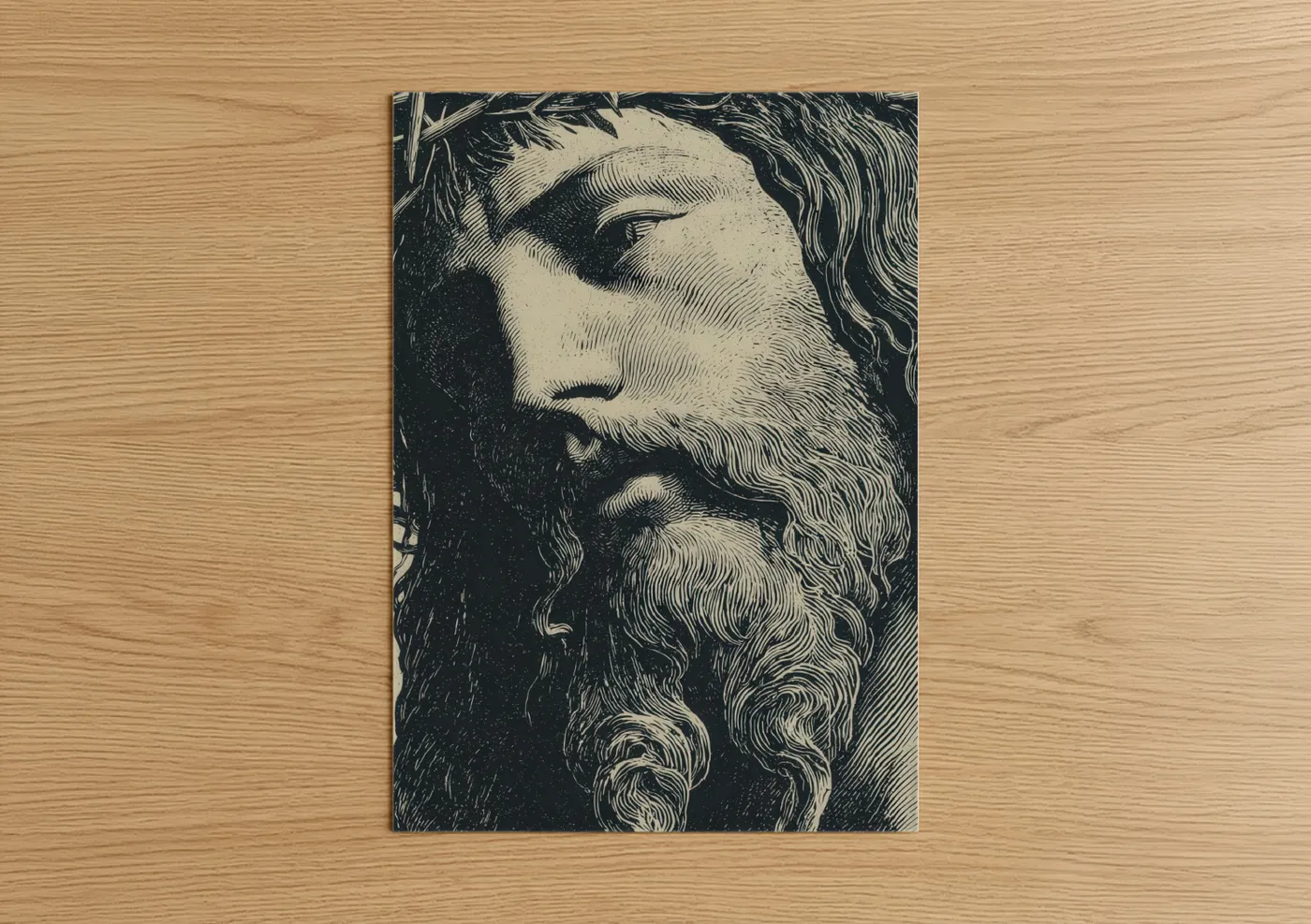Classical Bearded Apostle Portrait Engraving Wall Art