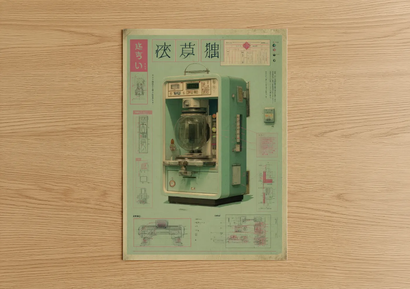 Vintage Washing Machine Technical Blueprint Wall Art
