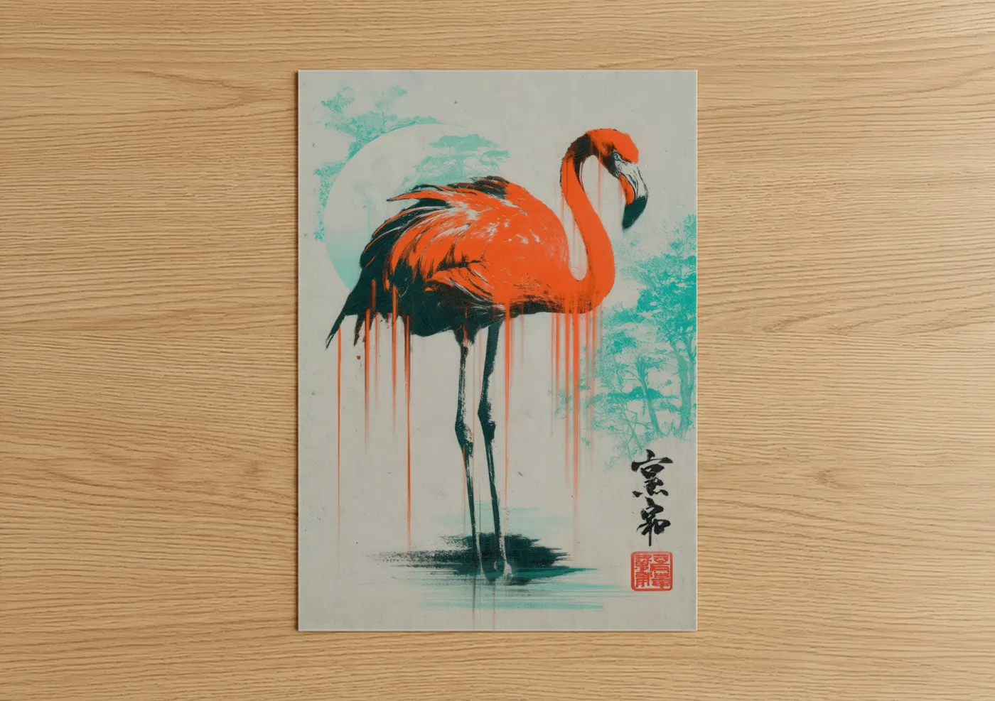 Crimson Flamingo Contemporary Art Print Wall Art