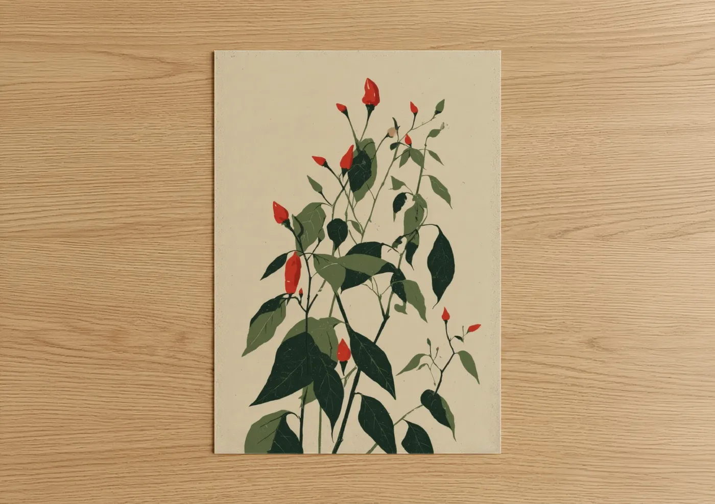 Red Pepper Plant Botanical Illustration Wall Art