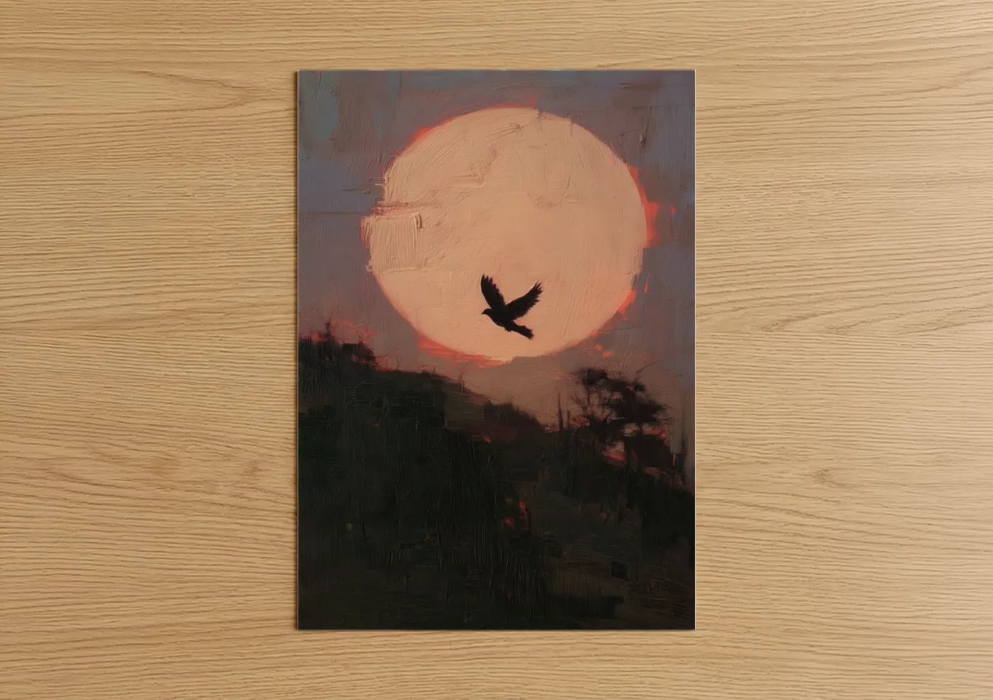 Dove Silhouette Sunset Painting Wall Art