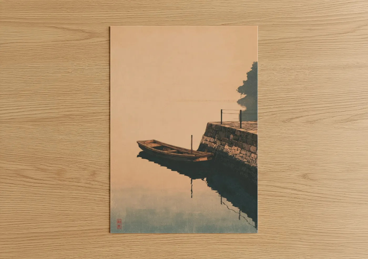 Misty Harbor Boat Dock Watercolor Wall Art