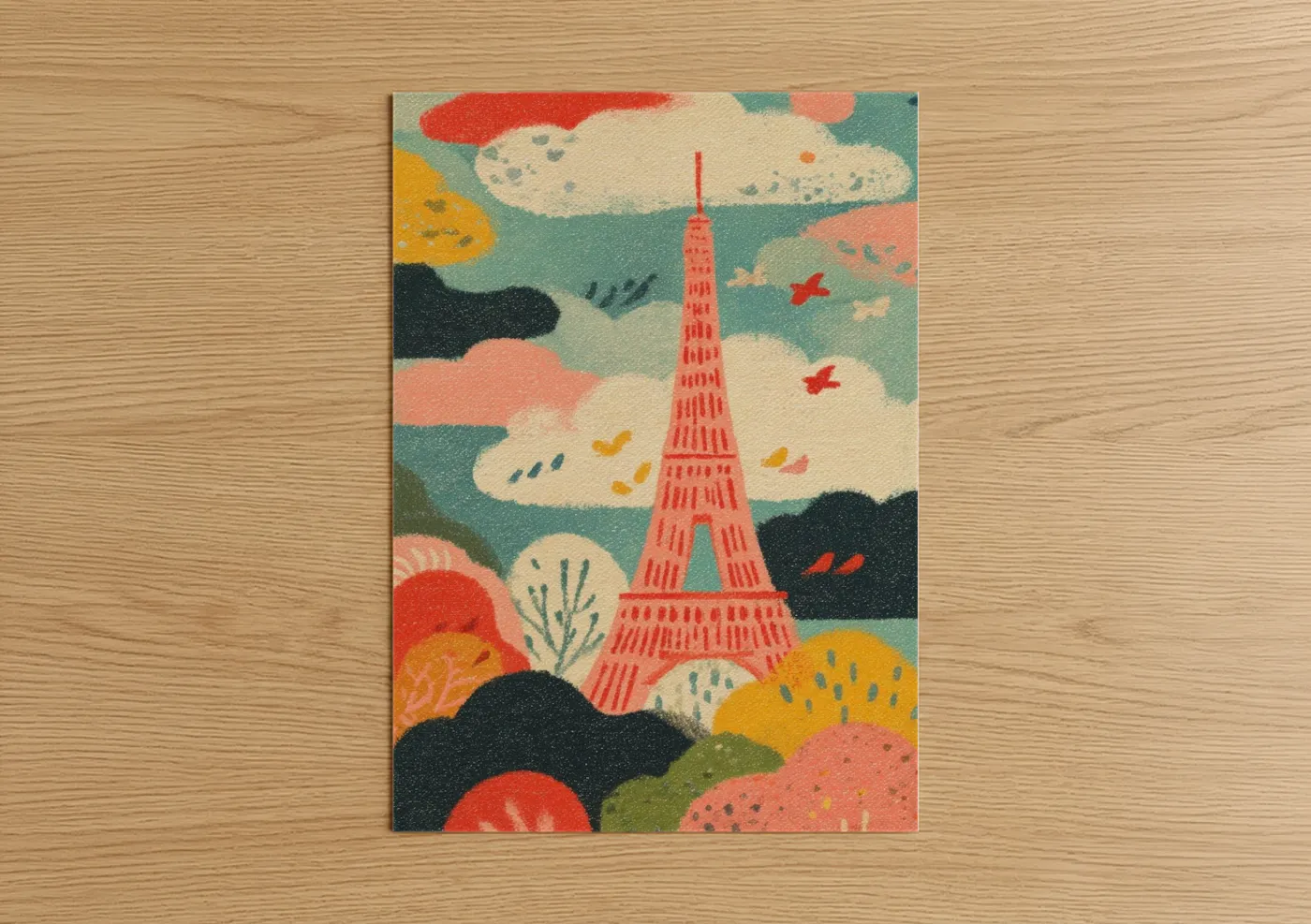 Colorful Eiffel Tower Illustration Wall Art