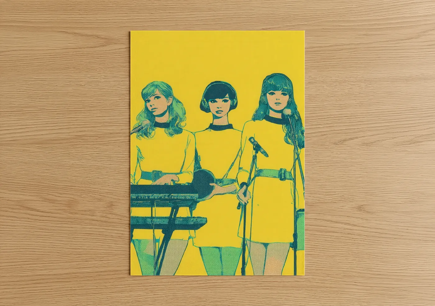 Retro Pop Band Three Women Yellow Wall Art