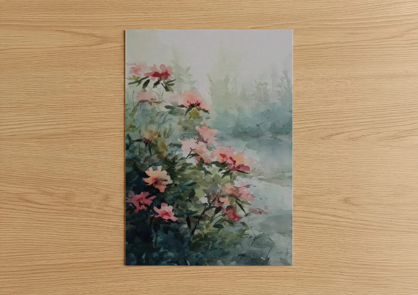Misty Rhododendron Watercolor Painting Wall Art