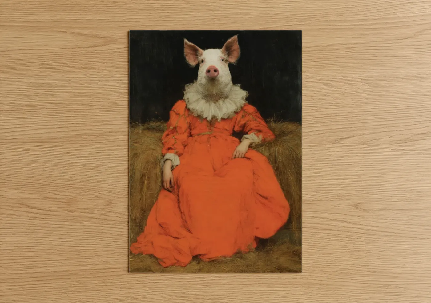 Pig in Orange Dress Classical Portrait Wall Art