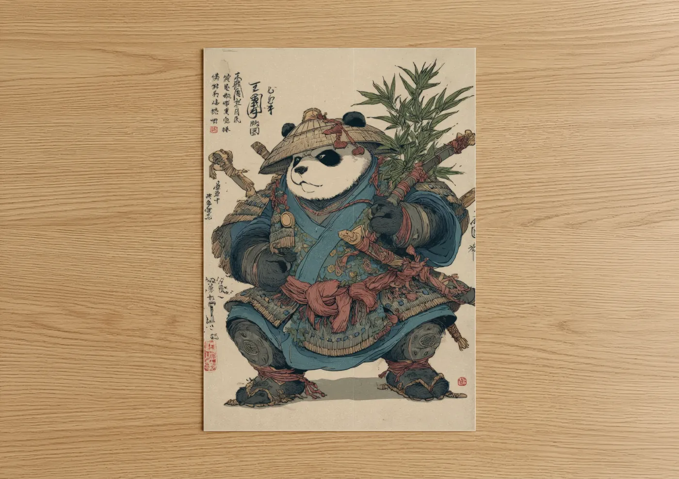 Samurai Panda Japanese Art Print Wall Art