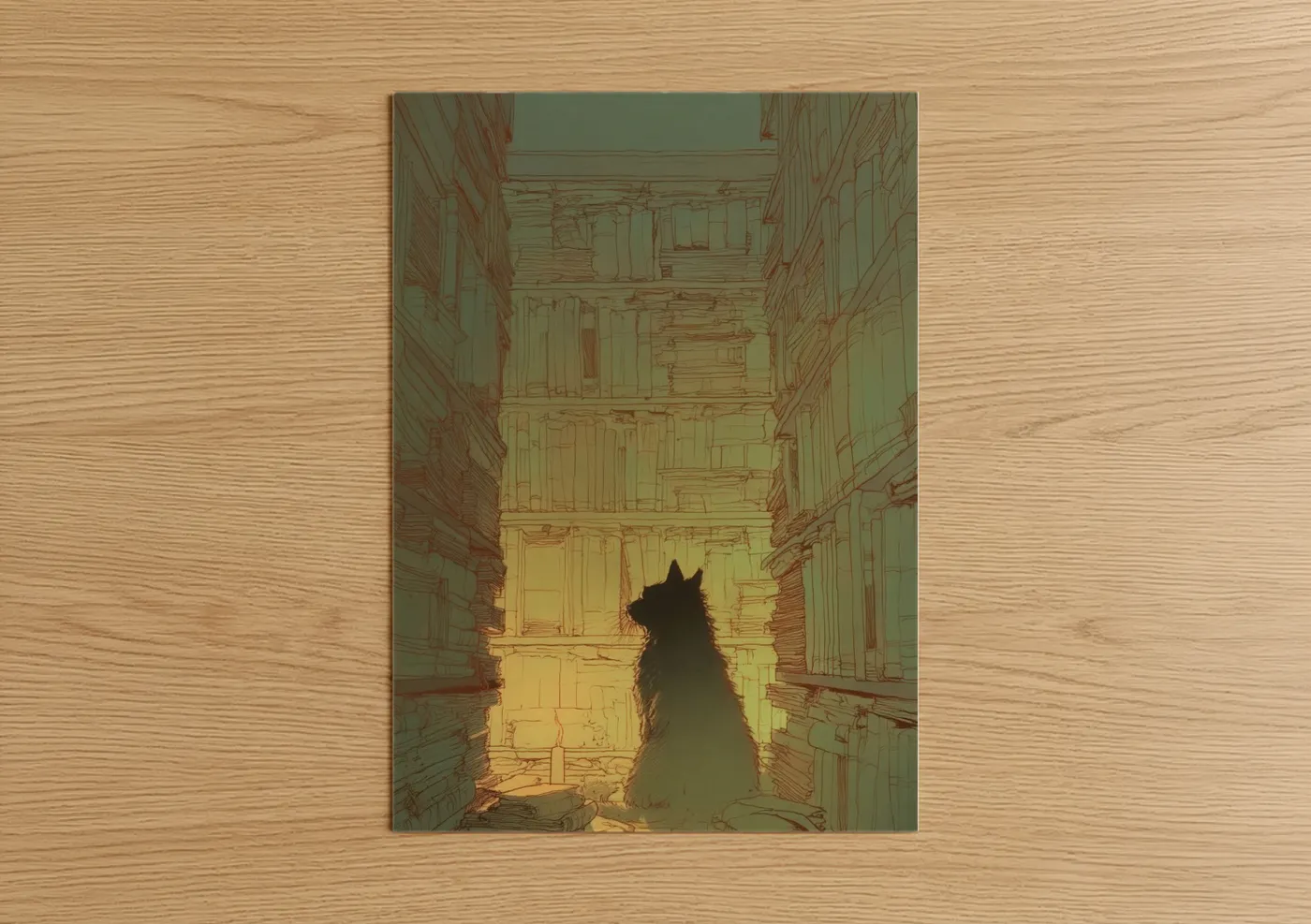 Black Cat Silhouette Architectural Doorway Wall Art