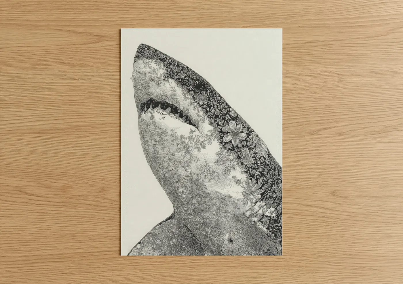 Bull Shark Floral Botanical Illustration Wall Art