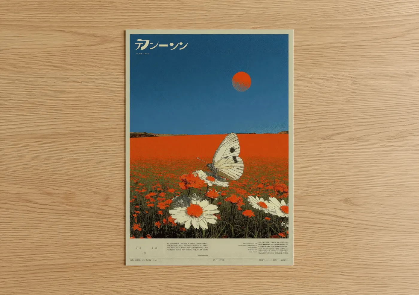 Retro Poppy Field Butterfly Sunset Wall Art
