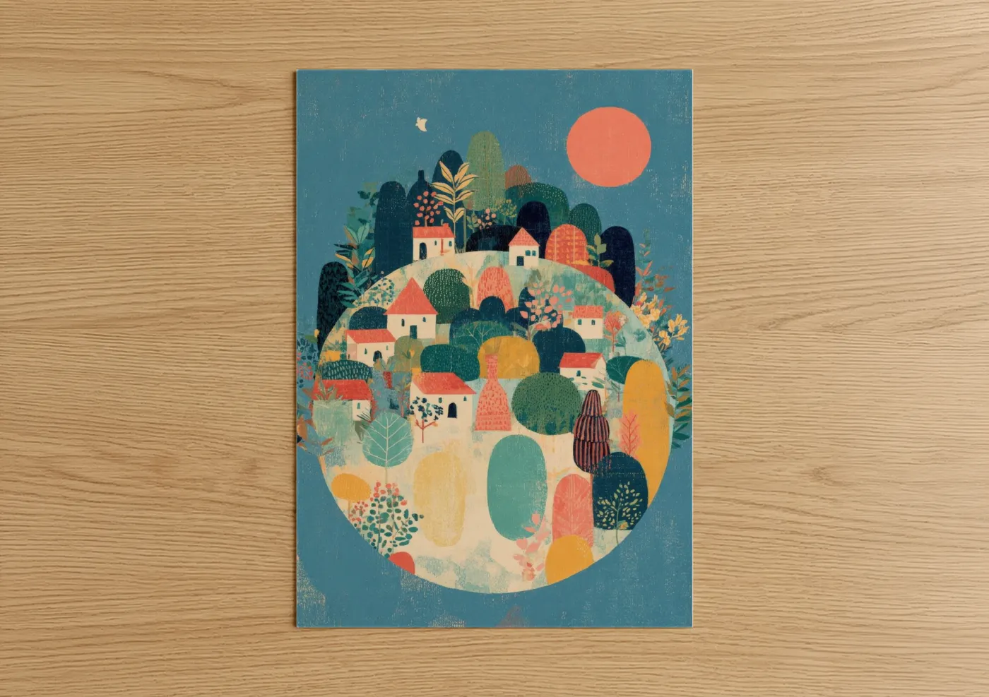 Colorful Village Earth Day Illustration Wall Art
