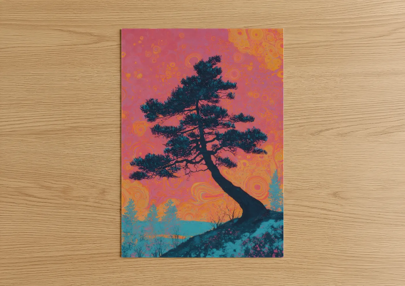 Vibrant Sunset Cedar Tree Artwork Wall Art