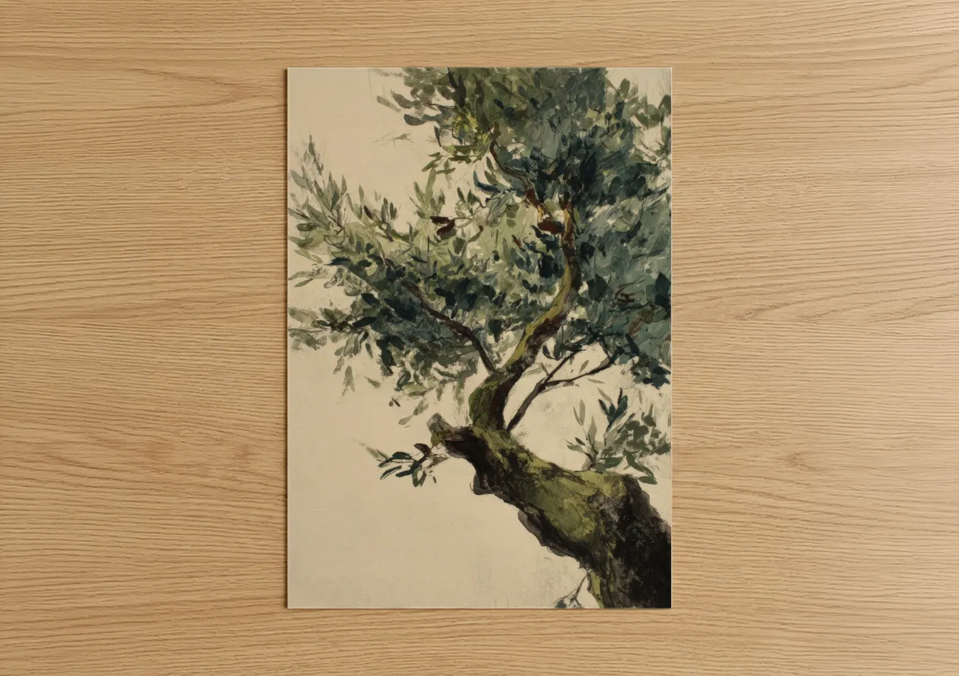Ancient Olive Tree Watercolor Painting Wall Art