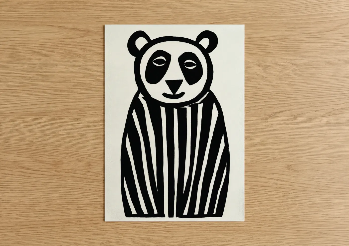 Striped Panda Black White Line Wall Art