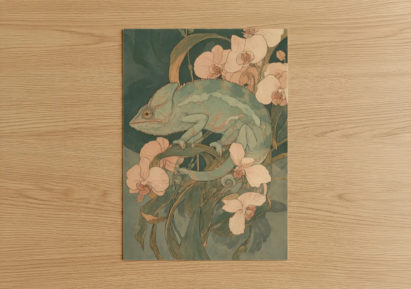 Chameleon With Orchids Botanical Wall Art