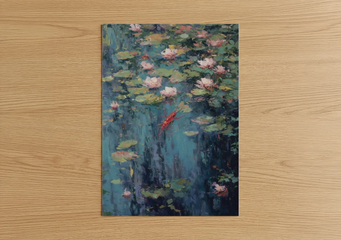 Crayfish Among Water Lilies Impressionist Wall Art