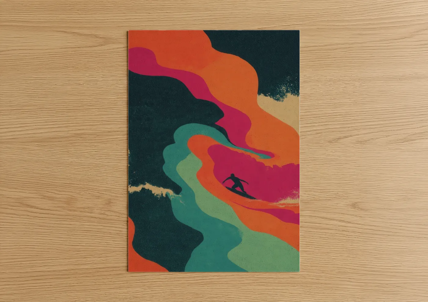 Vibrant Surfing Wave Abstract Wall Art