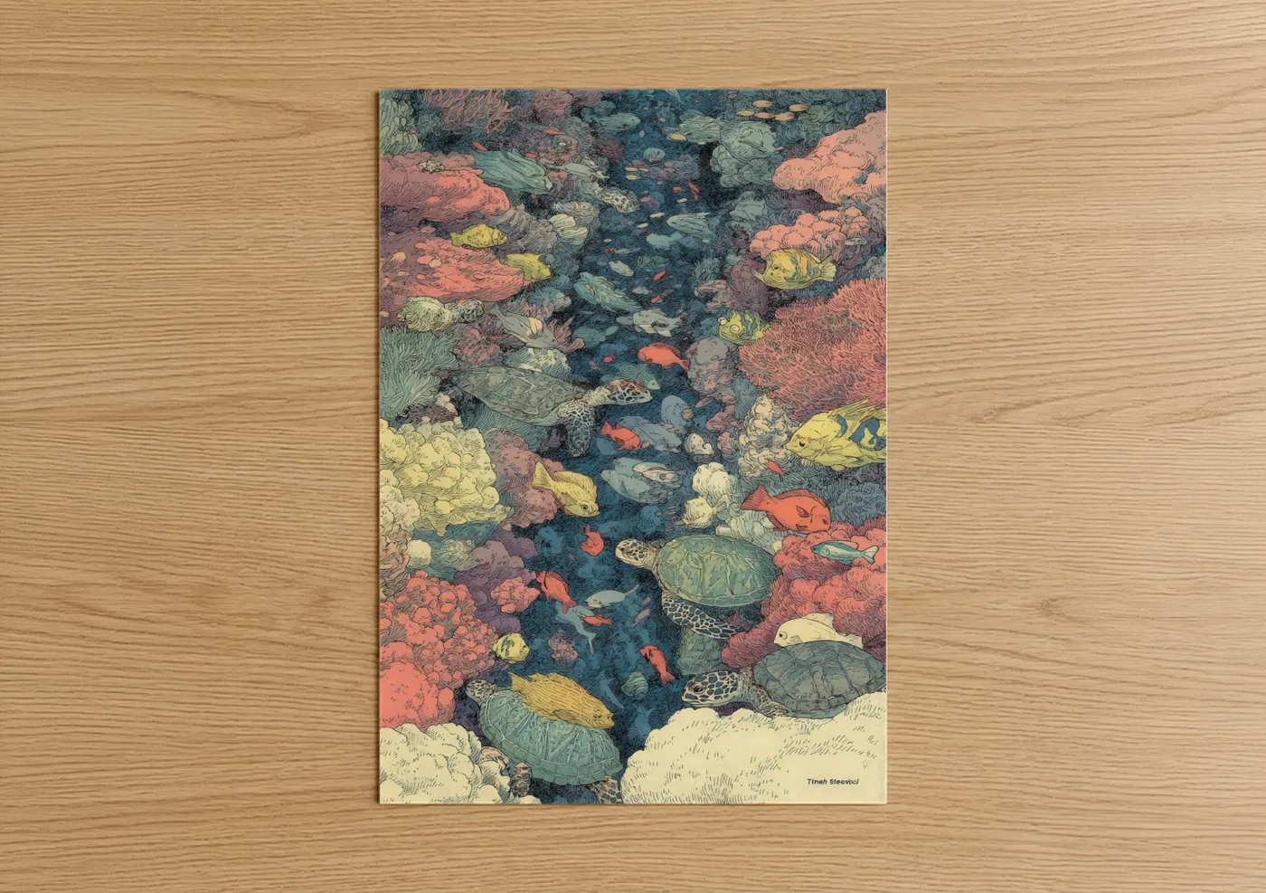 Colorful Coral Reef Illustration Wall Art