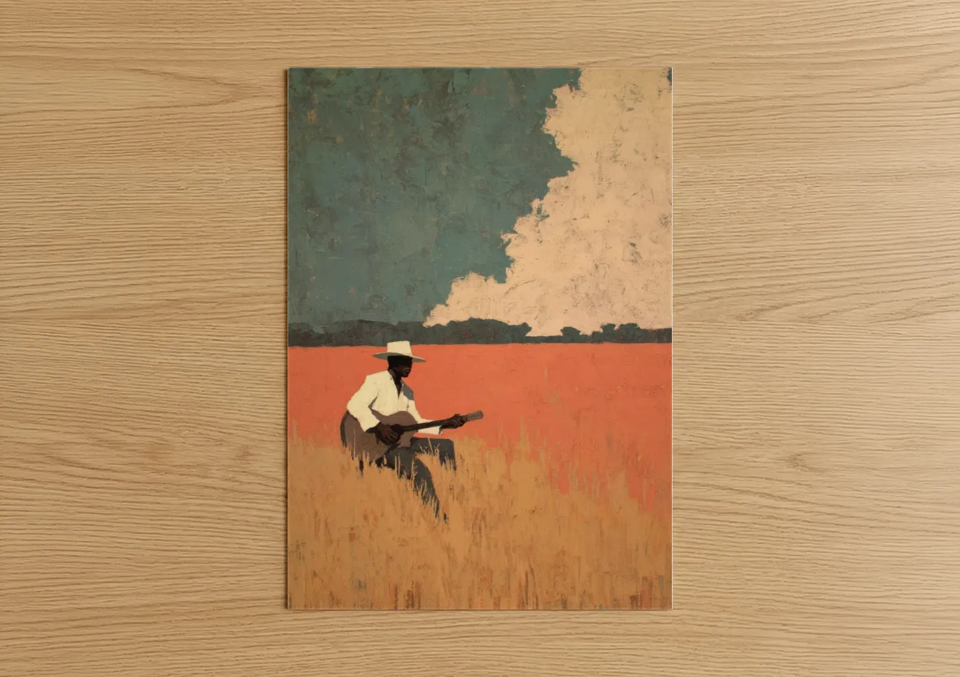 Lonesome Bluesman Guitar Field Vintage Wall Art