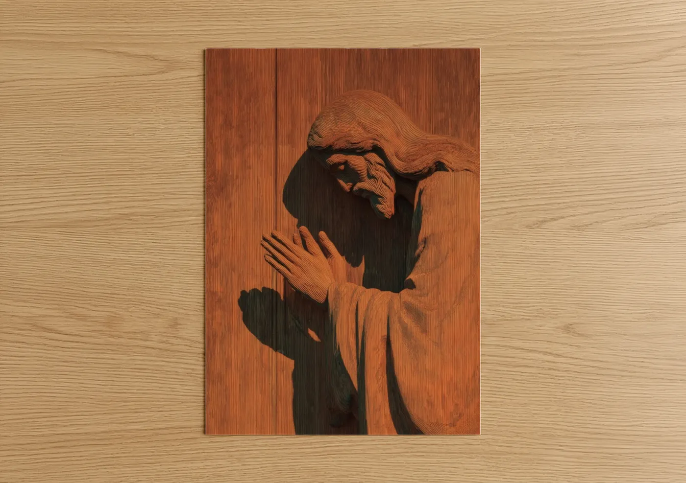 Contemplative Christ Wooden Relief Wall Art
