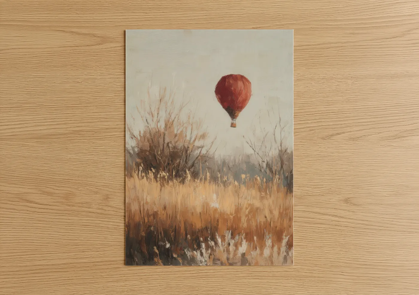 Red Hot Air Balloon Autumn Field Wall Art