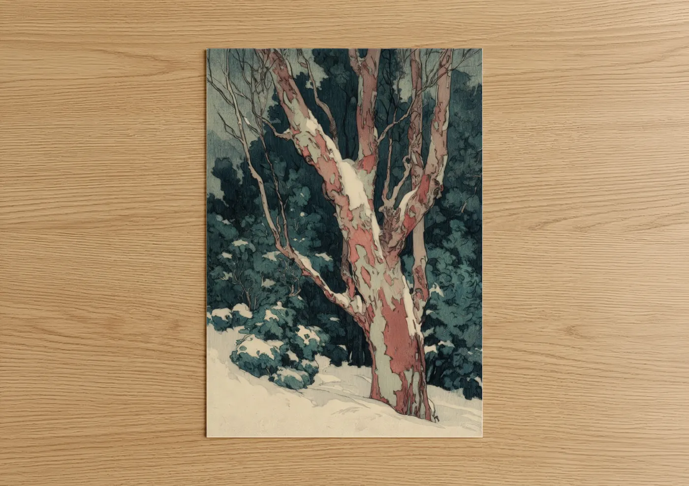 Snowy Arbutus Tree Winter Watercolor Wall Art