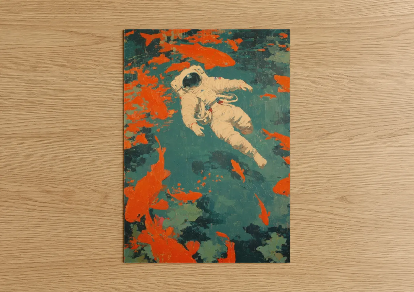 Cosmic Astronaut Orange Abstract Space Wall Art