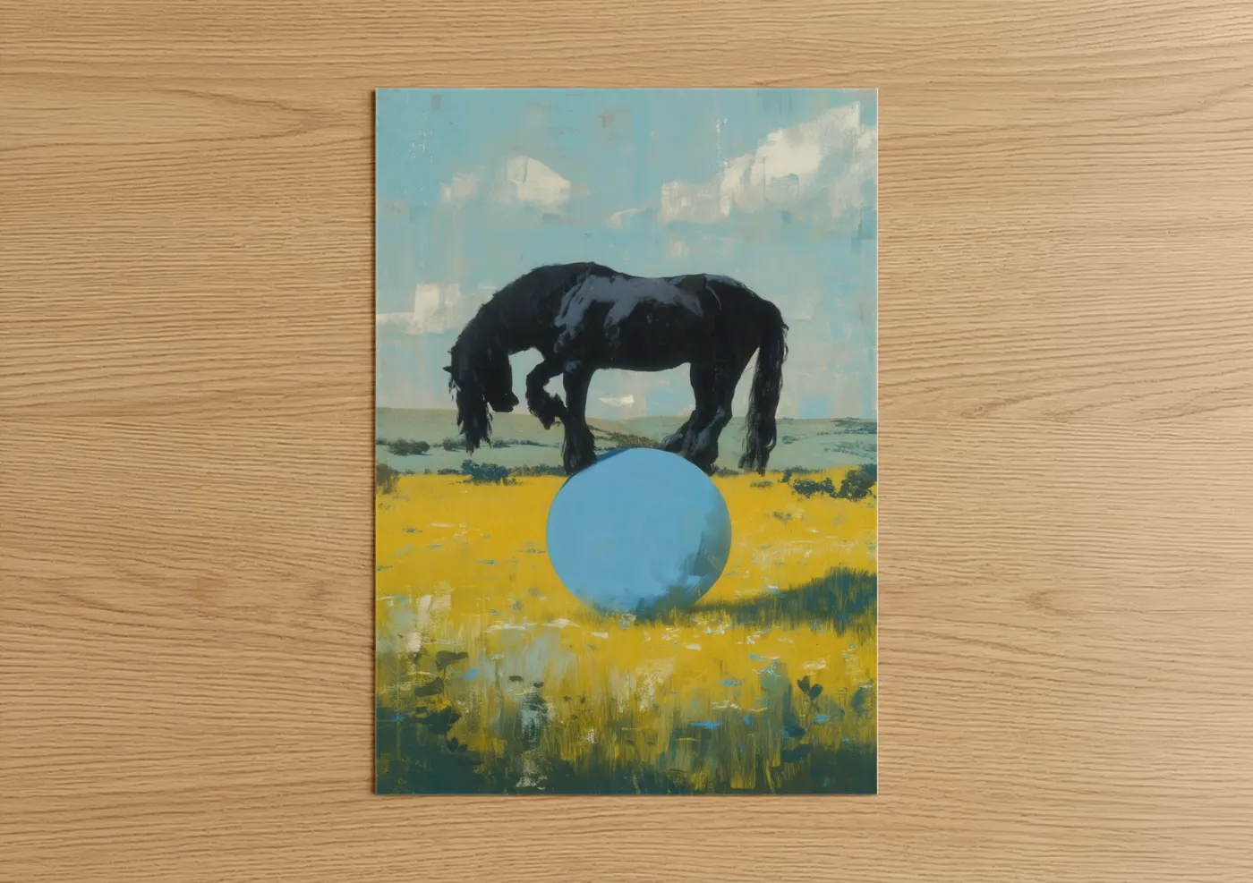 Surreal Friesian Horse Blue Sphere Wall Art