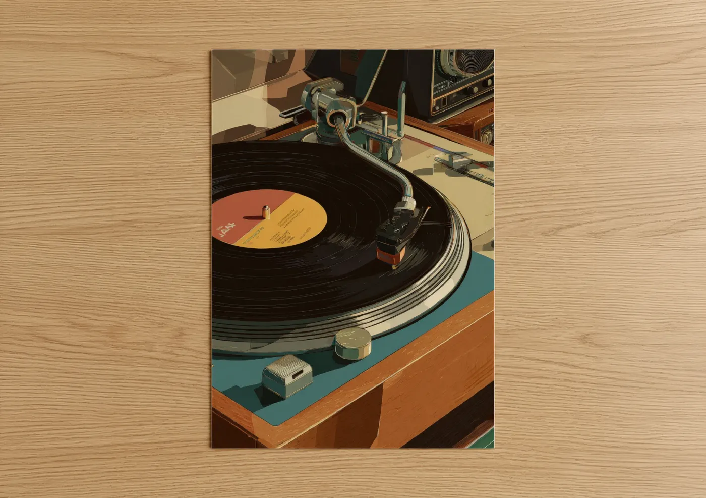 Vintage Turntable with Vinyl Record Player Wall Art