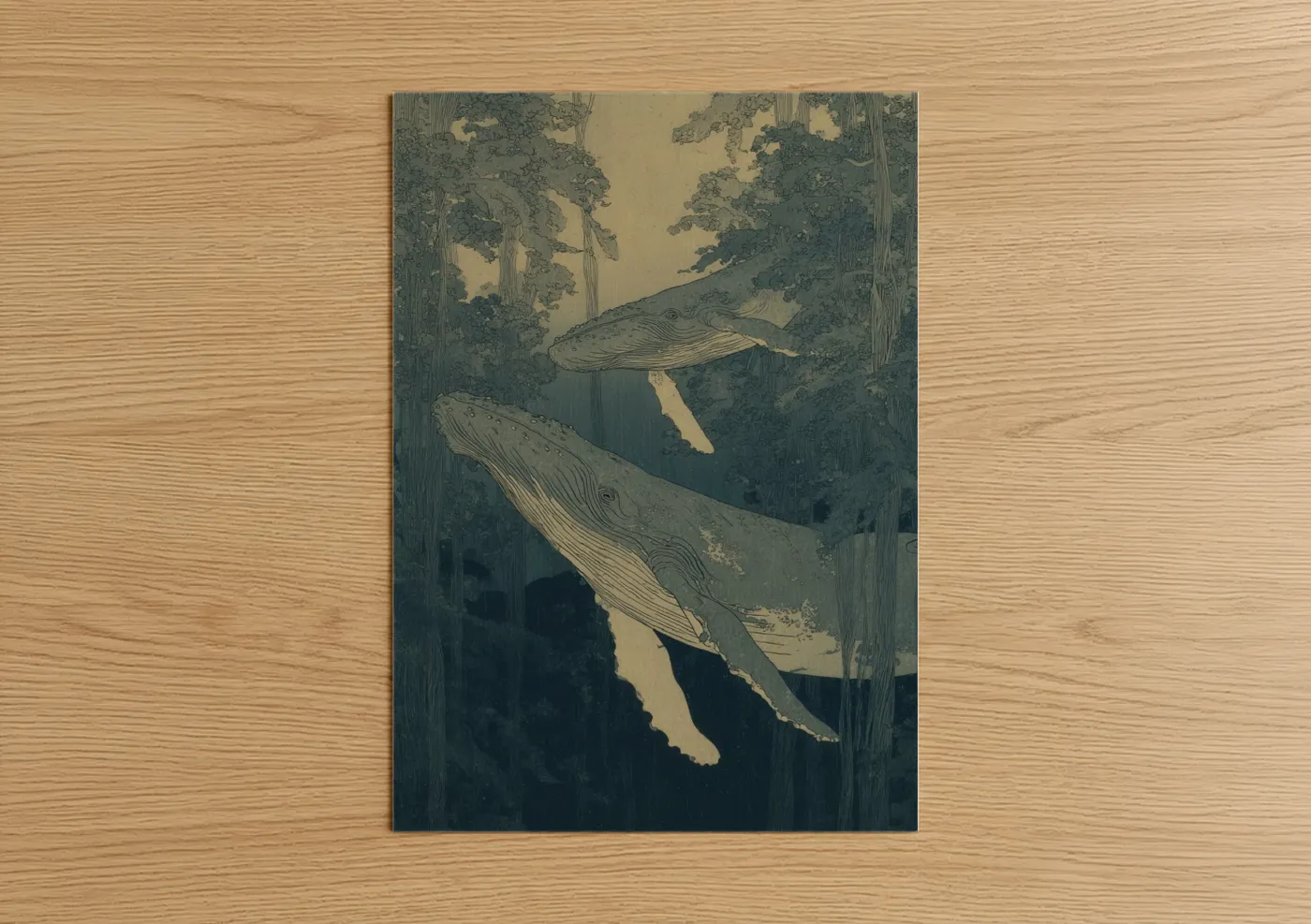 Humpback Whale Forest Watercolor Wall Art